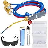 Brazing Torch Kit Compatible with MAPP Cutting Torch Propane, Update Brass Pressure Meter with Portable Cylinder Metal Stand for Heating, Glass Blowing,Soldering, Jewelry HVAC Welding Torch kit