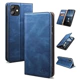 SUANDUCK for iPhone 11 6.1" phone case magnetic leather flip case with RFID-blocking card compartment, adjustable stand and 360° drop protection with Apple 11 Light Blue