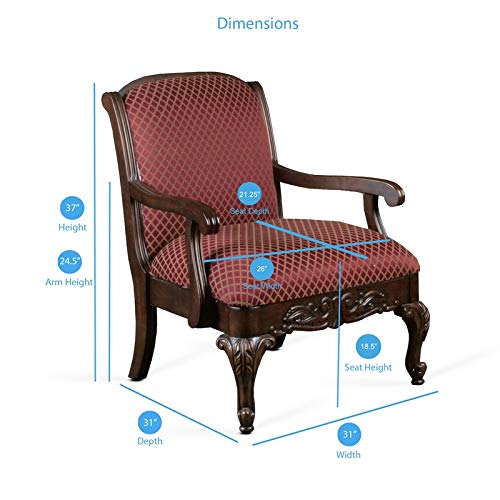 Comfort Pointe Red Safari Magenta Wood Arm Chair In Walnut Finish #TOP2