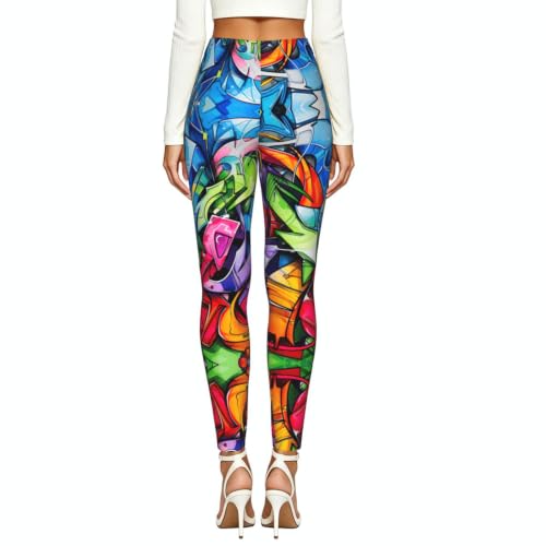 Leggings con estampado de graffiti para mujer de tacto suave 3