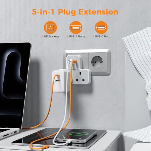 UK to European Travel Plug Adapter, TESSAN EU Adapter with 3 USB Ports (1 USB C), 2 Way Adaptor UK to Europe - Image 2