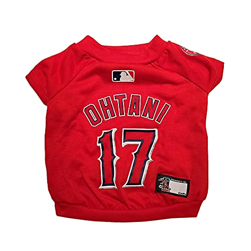 Image of MLBPA SHOHEI OHTANI #17 TEE Shirt for Dogs & Cats. MLB Los Angeles Angels Dog T-Shirt, Small | Sports Dress for Pets | Licensed Sporty Dog Shirt.