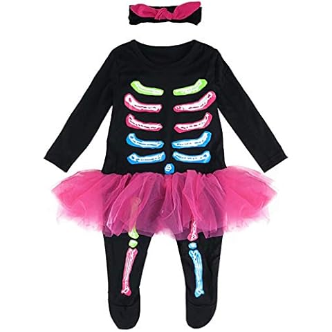 MOMBEBE COSLAND Baby Girls Skeleton Romper Halloween Costume (6-9 Months,Black) Cover