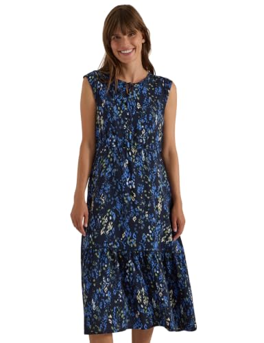 Cecil Vestido Midi con Cuello Dividido y Estampado Urbano Azul Oscuro L