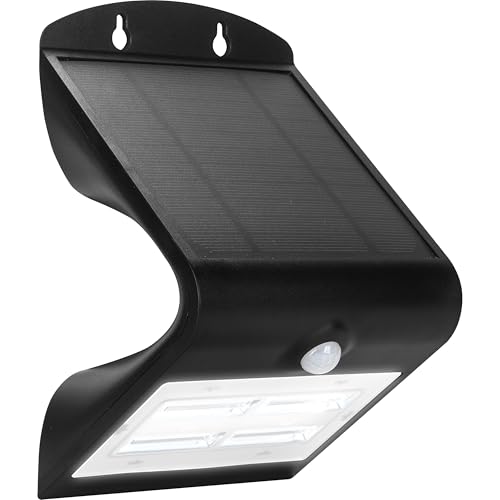 Luceco Solar Powered LED Outdoor Wall Light with PIR Motion Sensor, Security Light, Exterior Lighting, Curved Design, Adjustable, Guardian, Black, IP44, 3.2W,400lm, 4000K, LEXS40B40