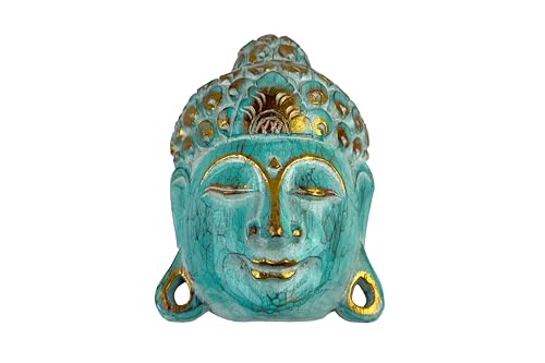 Masque de Bouddha - Turquoise Wash - En bois de Bali - Fait à la main - 25 ou 35 cm (25 cm)