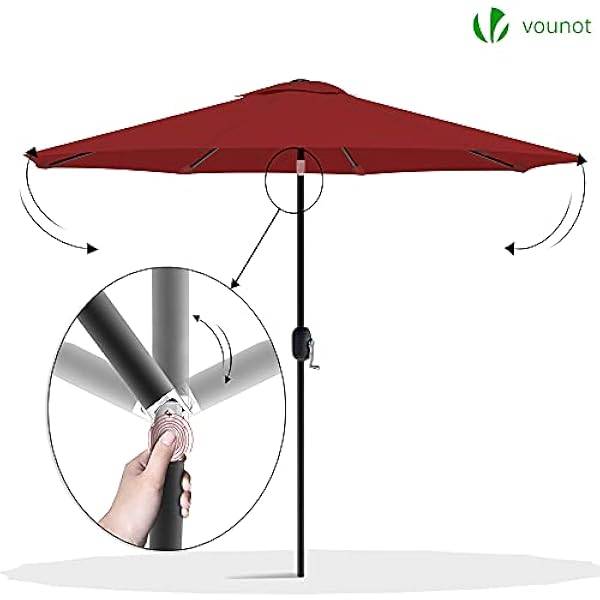 VOUNOT Parasol 270 cm met Zwengel, Knikbaar, Zonwering, UV-bescherming, Balkonscherm, Tuinscherm Marktscherm met Beschermhoes, Rood