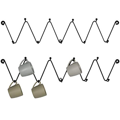 MyGift Set of 2 Black Metal Zigzag Wall-Mounted 9-Hook Mug Racks, Coat