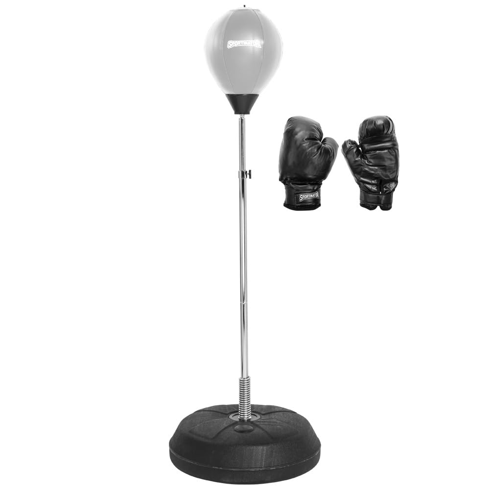 SPORTINATOR® Punchingball stojak bokserski 3-częściowy zestaw zawiera gruszkę bokserską i rękawice bokserskie z regulacją wysokości od 125 cm do 150 cm. Trenuje refleksy i prędkość