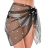 Koeilay Bride Bathing Suit Wrap Skirt Pearl Cover Up Beach Sarong Sheer Bikini Swimsuit Coverup Bachelorette Party Bridal Shower Gift(Black)