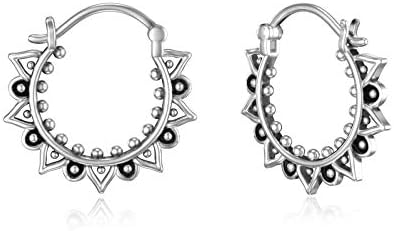 925 Sterling Silver Lotus Hoop Earrings Floral Snap Hook Closure Balinese Tribal Boho Hoop Earrings Mother's Day Gift For Women Girls