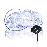 lychee Christmas Rope Lights 16.5ft 50LED Waterproof Solar Powered Rope String w/Light Sensor Outdoor Rope Lights Ideal for Home Christmas, Party, Wedding (White)