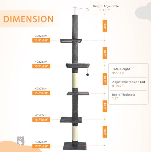 Árbol para Gatos de Piso a Techo con Altura Ajustable 112 in miniatura 2