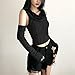 Best Rose Dune Costume Ripped Knit Funnel Neck Hooded Cropped Top with Long Sleeves for Streetwear and Casual Look (Black,Small)