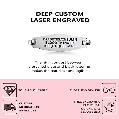 Divoti Custom Engraved Medical Alert Bracelets for Women, Stainless Steel Medical Bracelet, Medical ID Bracelet w/Free Engraving – Beautiful Olive Tag w/Heart Link-White-7.0"
