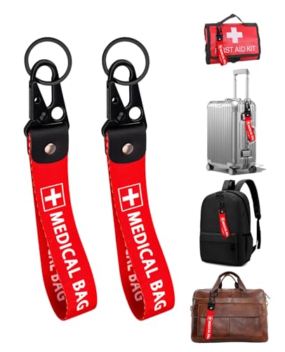 OPLCFO 2PCS Red Medical Equipment Luggage tag Medical Device Bag id Tags Double-Sided with 2pcs Keychains for Luggage Purse Backpacks air Travel (2)