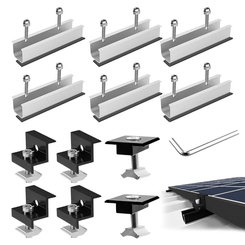 Kit Soporte para Placas Solares, Rieles Aluminio 12 cm , Abrazaderas Ajustables 30-35mm para Tejados Planos/Inclinados, Incluye Tornillos Acero Inoxidable - Montaje Sencillo