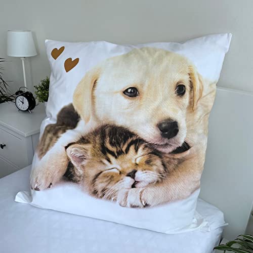 Jerry Fabrics Golden Retriever Wende-Bettwäsche-Set Bettbezug 135x200 Kissenbezug 80x80 Reißverschluss 100% Baumwolle Hund Katze Welpen