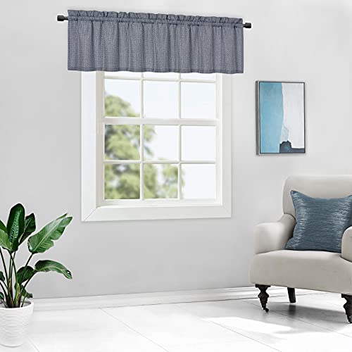 Caromio Blue Valances For Windows Waterproof Waffle Weave Kitchen Rod Pocket Curtains Valances For Bathroom Window Treatment Valance, 60"X15", One Panel #TOP6