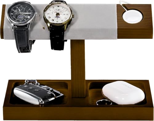 ProCase 男性用木製腕時計ディスプレイスタンドホルダー、Tバーデザインの腕時計タワー、吊り下げ式腕時計ラック、木製腕時計ツリー