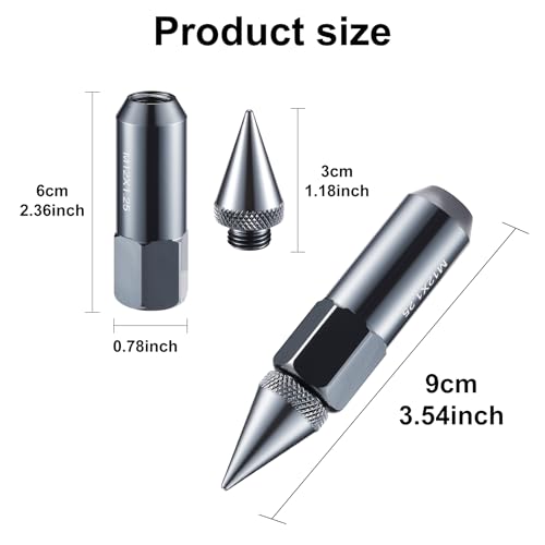 Image of SINGARO 20PCS M12X1.5 Wheel Lug Nuts, Cap Spiked Extended Tuner 60mm Aluminum Wheels Rims Lug Nuts (Gray)