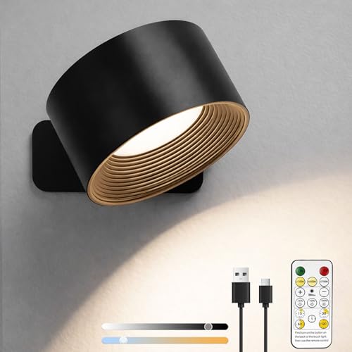 Lights of Sweden Wall Lamps - Cordless Magnetic Sconces Rechargeable Infinity Wall Lamps with Remote Control 360 Rotatable 3 Color Temperatures & Dimmable for Bedroom and Home (Black)