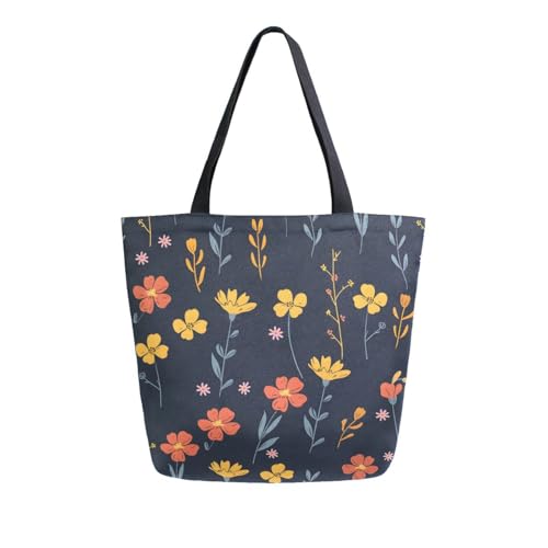 Extra Large Shoulder Tote Bag for Beach Travel Weekender Gym Yellow Orange Flowers Pattern Black Reusable Grocery Canvas Shopping Bag2