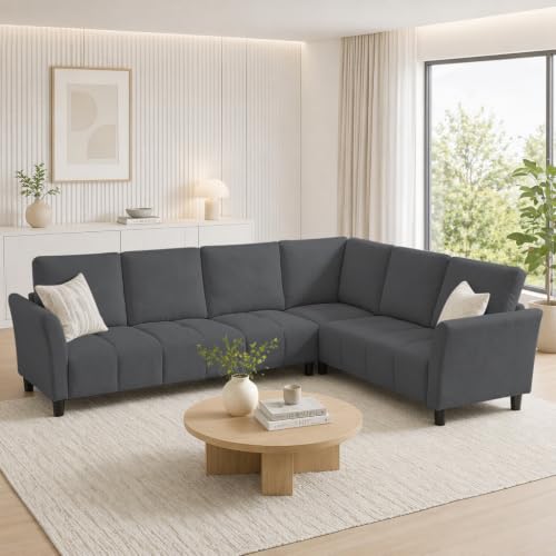 102" L Shaped Couch, 6 Seater Sectional Sofa for Living Room, Beige Couches