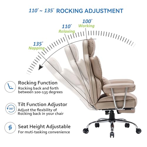 Image of Efomao Desk Office Chair Big High Back Chair PU Leather Computer Chair Managerial Executive Swivel Chair with Lumbar Support (Dark Beige)