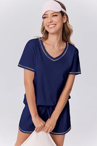 Image of Ekouaer Womens Pajamas Sets Soft 95% Cotton Pjs Short Sleeve Lounge Sets | Comfy Sleepwear Sets with pockets, ideal for Home, Mom, Party, Gifts, Daily Wear