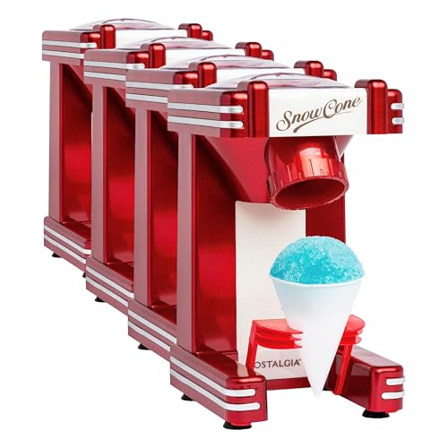 Image of Nostalgia Snow Cone Shaved Ice Machine - Makes 20 ICY Treats - Includes 1 Reusable Plastic Cup - Retro Red (Pack of 4)