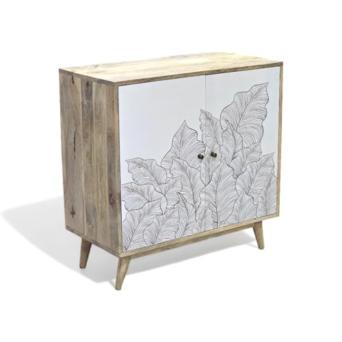 Image of Solid Wood Ranthambore Sideboard Cabinet | Solid Wood Sideboard | Sideboard Cabinet for Living Room | Finish - Natural and White