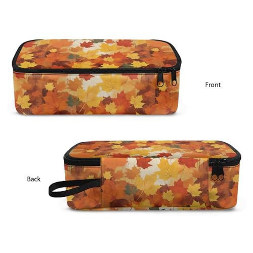 Image of Maple Leaf Girls Pencil Case for Kids Fall Pencil Pouch,Large Storage Pencil Box for Children Boys Multifunction Pencil Bag with Protable Handle Pencilcase for Students Teenagers