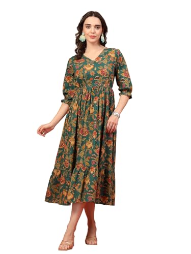 Image of COTLAND Fashions Jaipuri Cotton Printed A-Line Flared Dress for Women