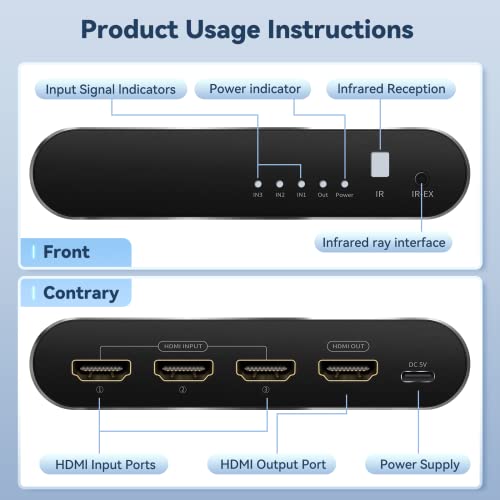 8K 120Hz Hdmi Switch 4K 120Hz Hdmi Switch 3 In 1Out With Remote Ps5 Hdmi Splitter 4K 120Hz Hdmi Selector Hdmi 2.1 Switcher Audio & Video Selector Boxes 48G Hdr 10+ Dolby Atmos #TOP1