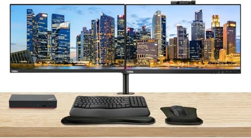 Image of Lenovo ThinkVision T24v 24-inch, 2-Pack Bundle with T24i, HDMI, DisplayPort, Webcam, Speaker, Microphone, Dual Monitor Stand, ThinkPad USB-C Dock, MK670 Wireless Keyboard & Mouse, Mouse & Wrist Pad