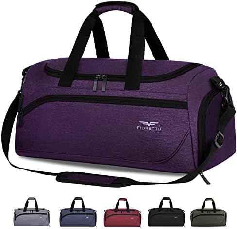 FIORETTO 35L Mens Sports Gym Duffle Bag with Wet Pocket & Shoe Compartment, Overnight Weekender Bag with Padded Shoulder Strap, Ideal for Travel, Gym, Sports, Swimming, Purple