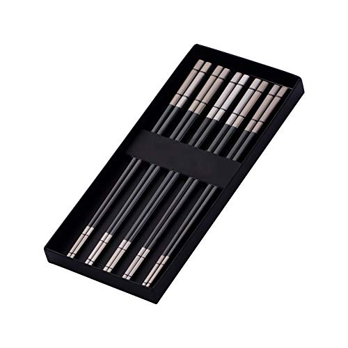 HYPPT Conjunto De Palillos Metálicos,5 Pares De Palillo Japonés De Acero Inoxidable Reutilizable para Sushi Noodle Colorido No-Slip Dishwasher-vajilla Aislante De Calor Segura