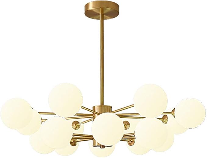 NZDY Kroonluchter, 12 lampen, modern, spoutnik, middellang, hanger, goudkleurig, messing, plafondlamp voor keuken, eetkamer, woonkamer, koper, 8 + 8