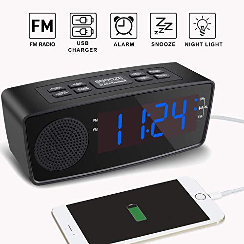 Alarm Clocks for Bedrooms, Alarm Clock with FM Radio,Dual USB Charging Ports,LED Display