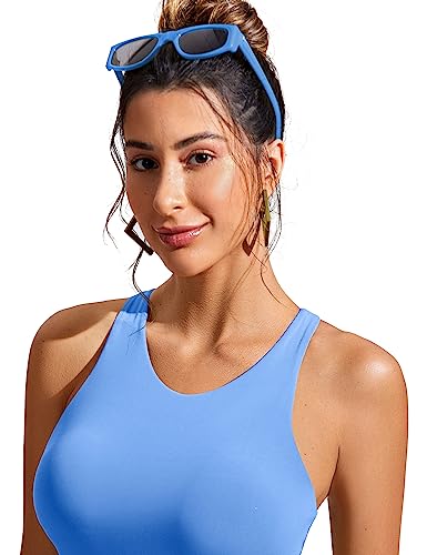 Image of CRZ YOGA Racerback Crop Bikini Tops | Built-in Pads, A-D Cup, High Neck, Swim, Bathing Suit Tank for Women