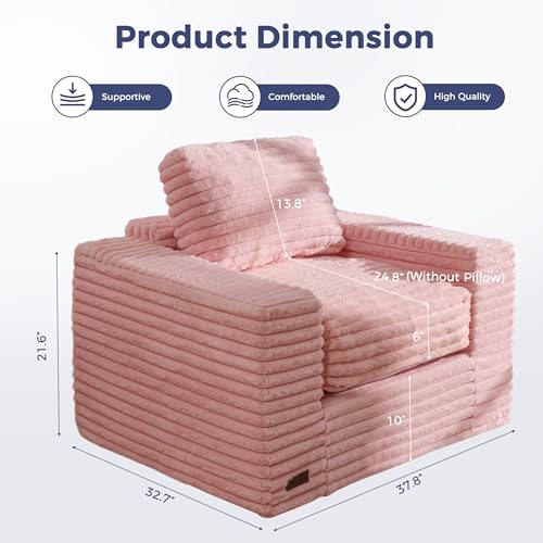 Image of MAXYOYO Bean Bag Chair with Pillows, Floor Sofa with Armrests and Support, Plush Foam Filled Lounge Chair for Adults, Cozy Bean Bag Couch for Living Room, Bedroom, Apartment, Pink