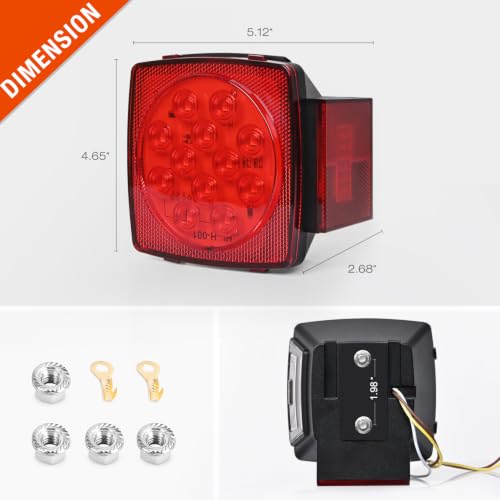 Image of Nilight 2PCS Square Submersible LED Trailer Light,IP68 Waterproof | Low profile stop turn tail signal lights with side marker for 12V utility boat camper RV Trucks Marine Snowmobile