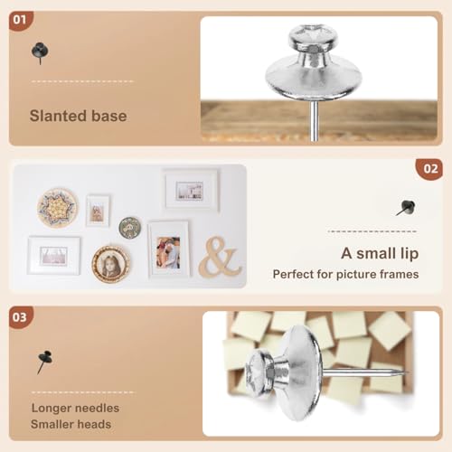 50 peças de tachas de polegar prateadas para cabides de parede pinos resistentes para parede tachinh