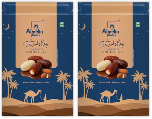 Image of Aladdin Dates Dateables Assorted Chocodates 250g | Milk, Dark & White Chocolate Coated Dates | Filled with Crunchy Roasted Almonds | Dry Fruit Chocolate Pack (Pack of 2)