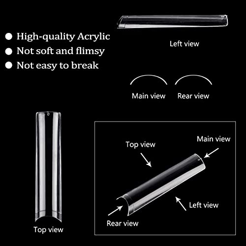 BQAN 500PCS Extra Long Nail Tips with Box - 10 Sizes XXL C Curve Half Cover Clear Fake Nails for Acrylic DIY Salon Use - Image 4
