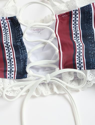 Image of ZAFUL Womens High Waisted Bikini Sets 2 Piece Plaid Ruffle Swimsuits Back Strap Top with High Waisted Shorts Bathing Suit