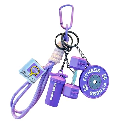 BelleFlair Lila Fitness Llavero con Mancuerna, Peso, Accesorio de Gimnasio para Mujeres y Hombres, Colgante de Motivación como Regalo, Accesorio para Bolsa de CrossFit y Llaves del Auto