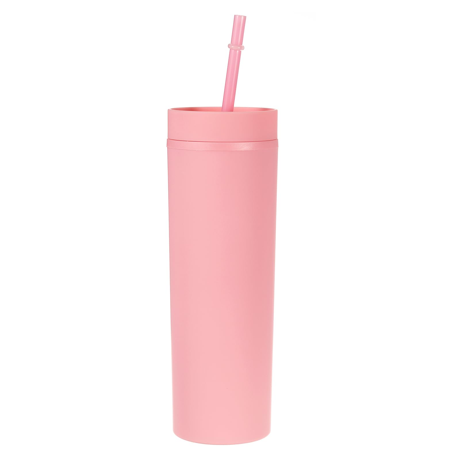 Uxcell Skinny Tumbler with Lids and Straws, 16Oz Matte Pink Skinny Tumbler Bulk, Reusable Pastel Acrylic Tumbler
