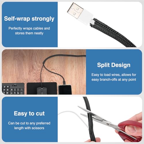 Image of Nilight Cable Sleeve, 10ft-1 /4inch Cord Management Sleeves Black Wire Loom